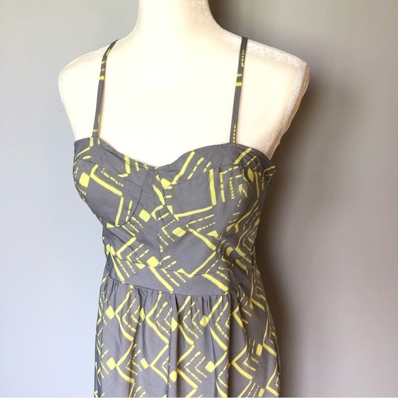 O’Neill Spaghetti Strap Dress Gray & Yellow Side Zip Size 11 - Picture 2 of 6